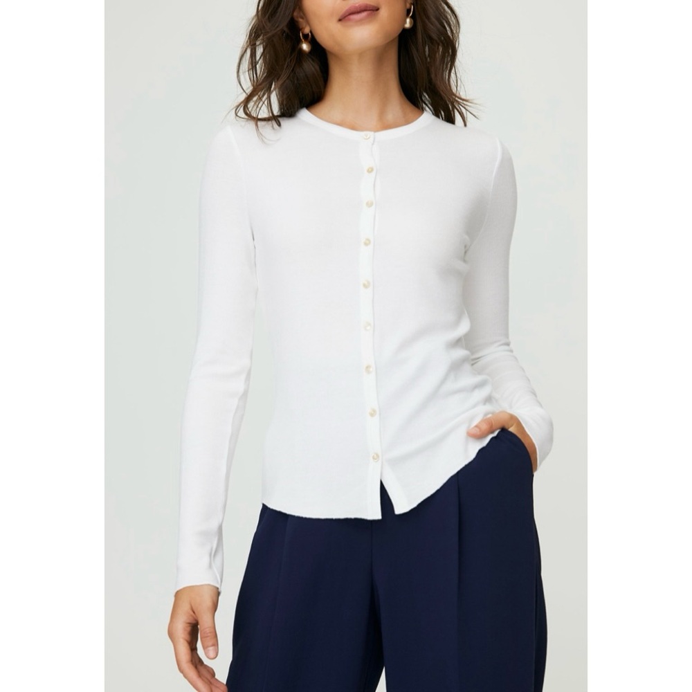 Aritzia wilfred oceane long sleeve ribbed shirt white - Picture 7 of 7